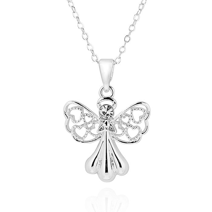 Angel of Hearts Silver Plated Necklace with Diamond Head