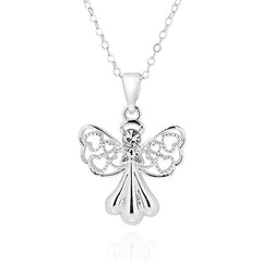 Angel of Hearts Silver Plated Necklace with Diamond Head