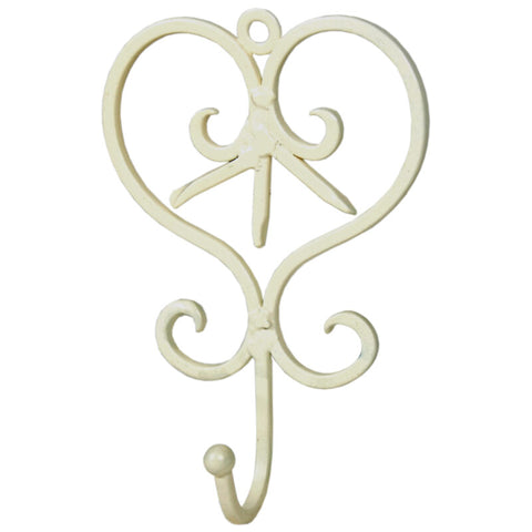 Shabby Chic Cream Metal Scroll Heart Single Hook