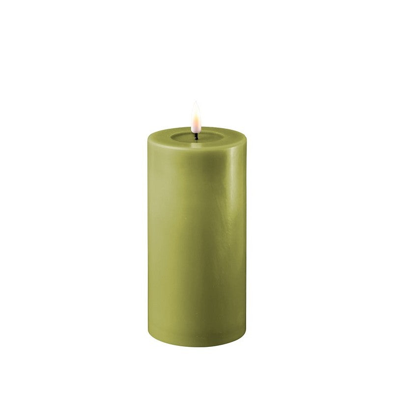 LED Candle 7.5 x 15cm - Olive Green