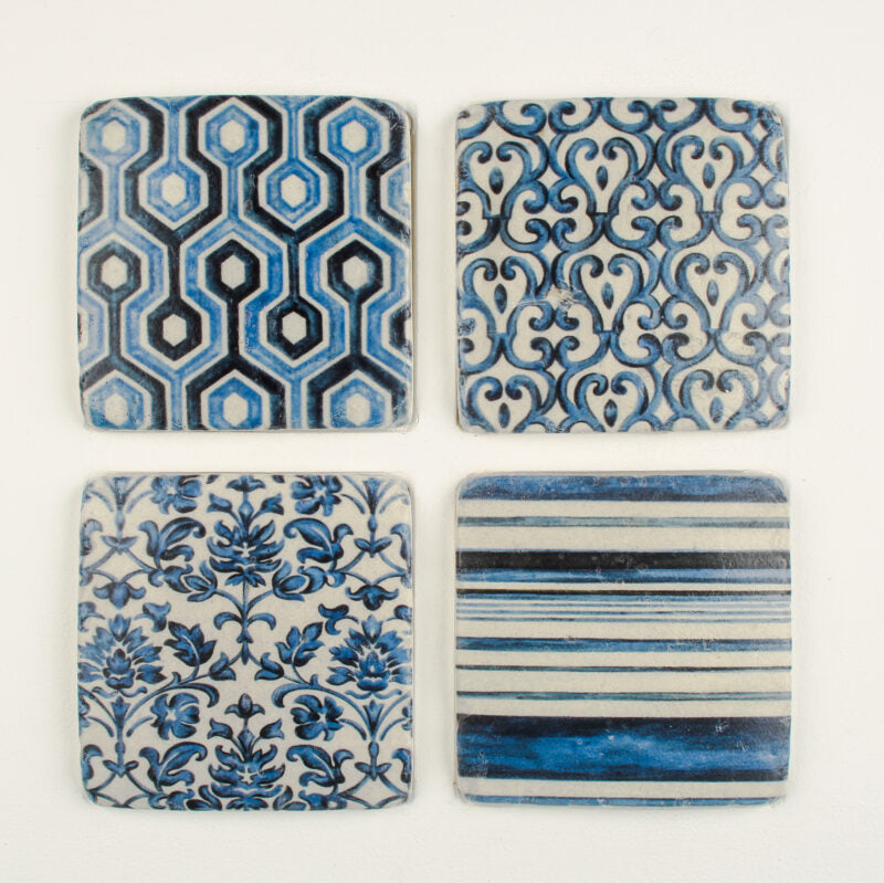 Blue Patterned Coasters S/4