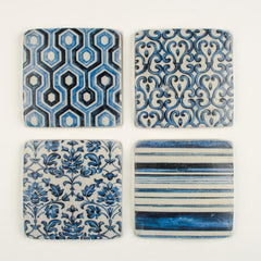 Blue Patterned Coasters S/4