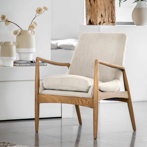 Carlton Brown Natural Linen Armchair