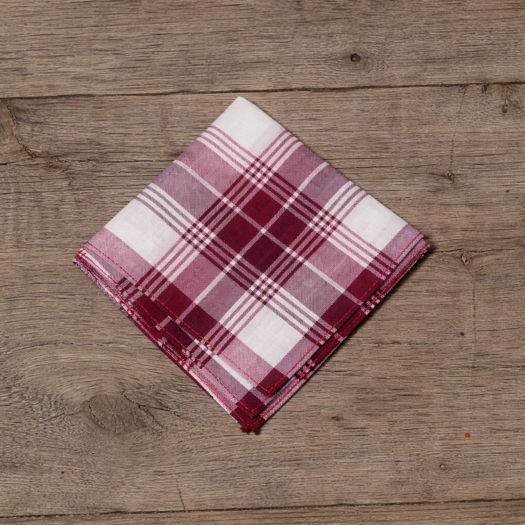 Mens Cotton Hankie - Red Checkered