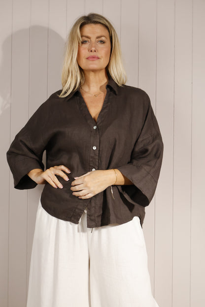 100% Linen Chocolate Brown Shirt