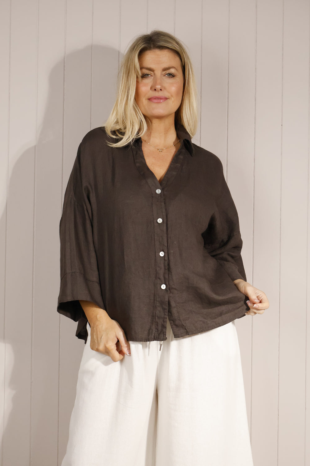100% Linen Chocolate Brown Shirt