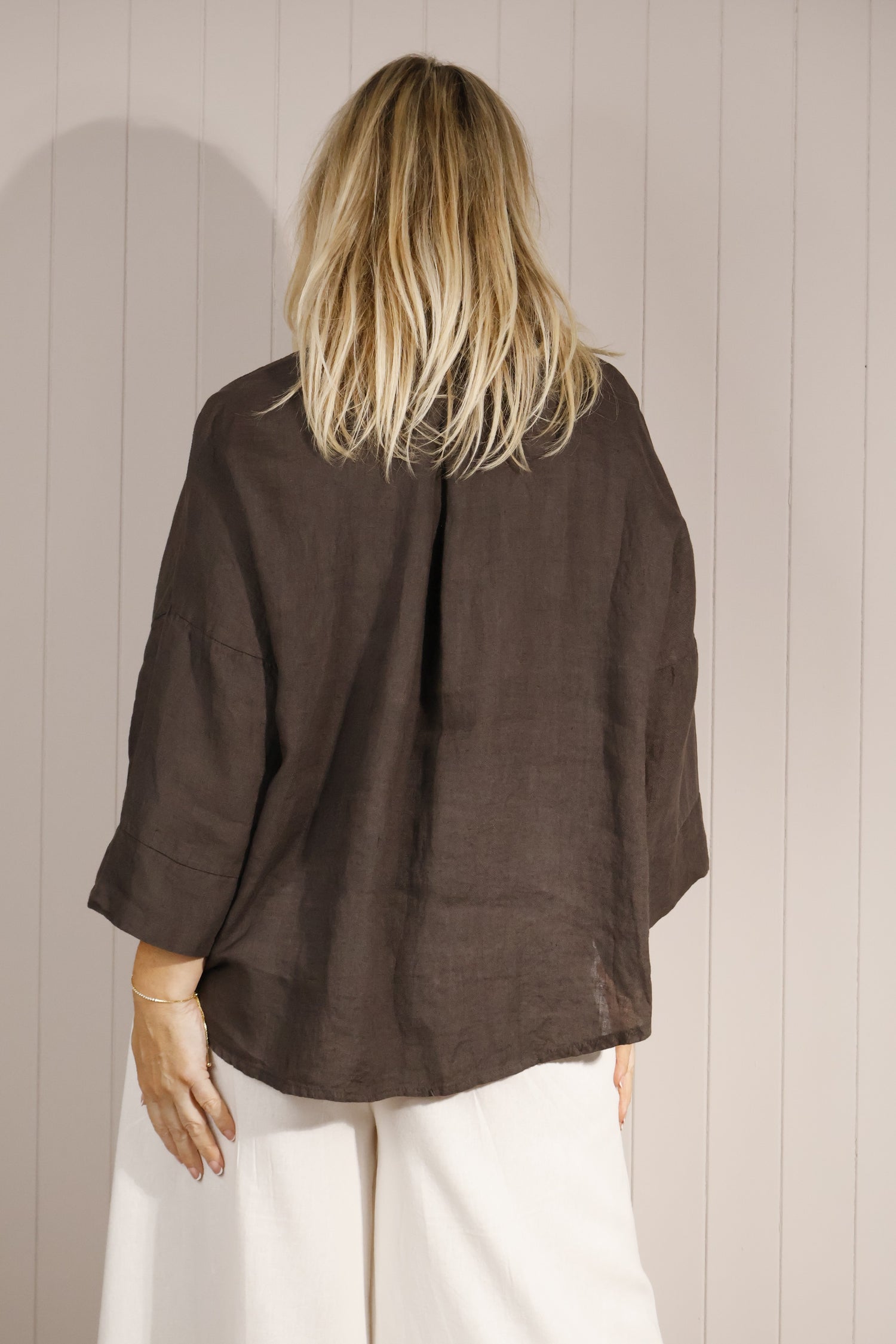 100% Linen Chocolate Brown Shirt