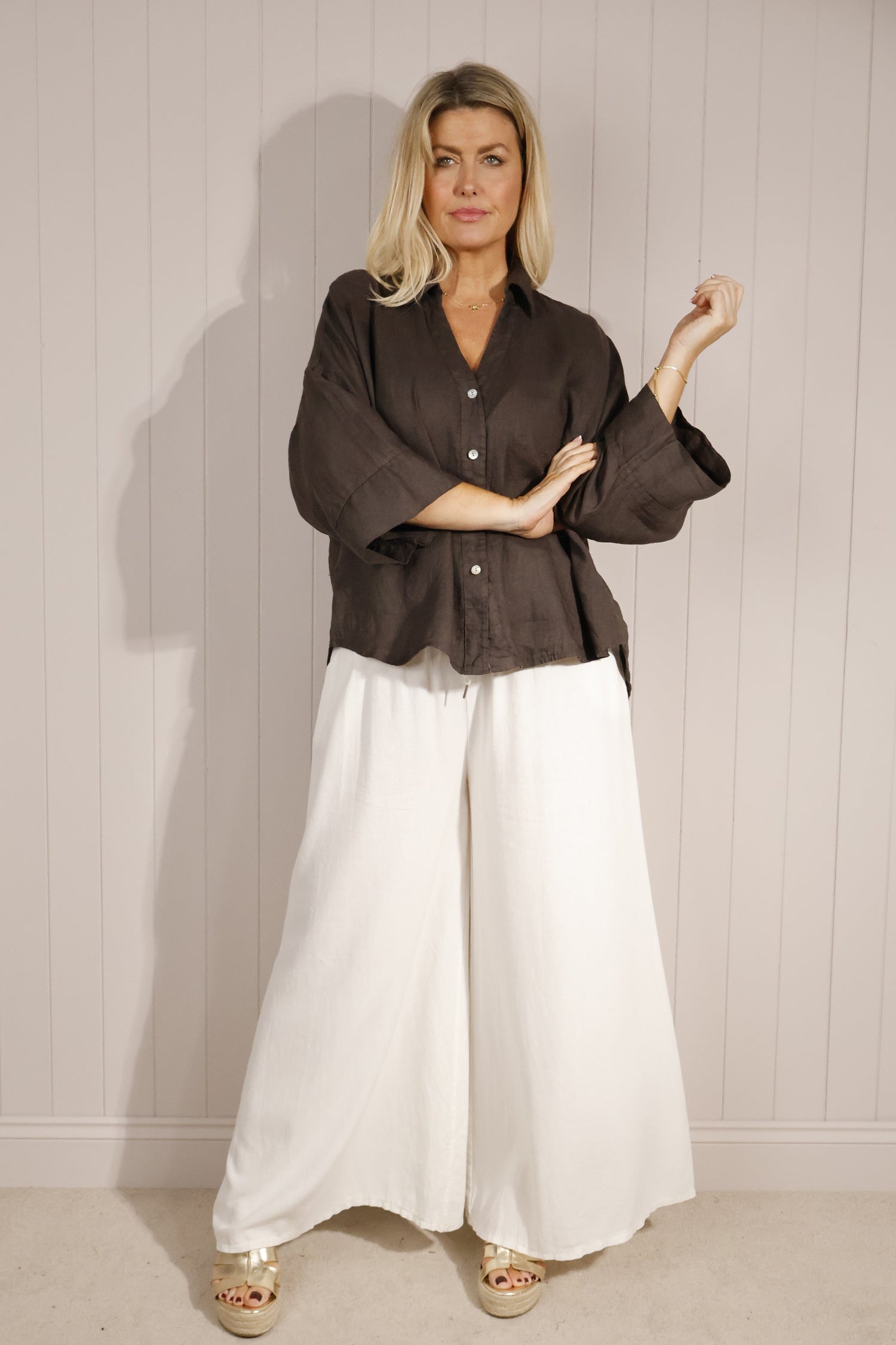 100% Linen Chocolate Brown Shirt