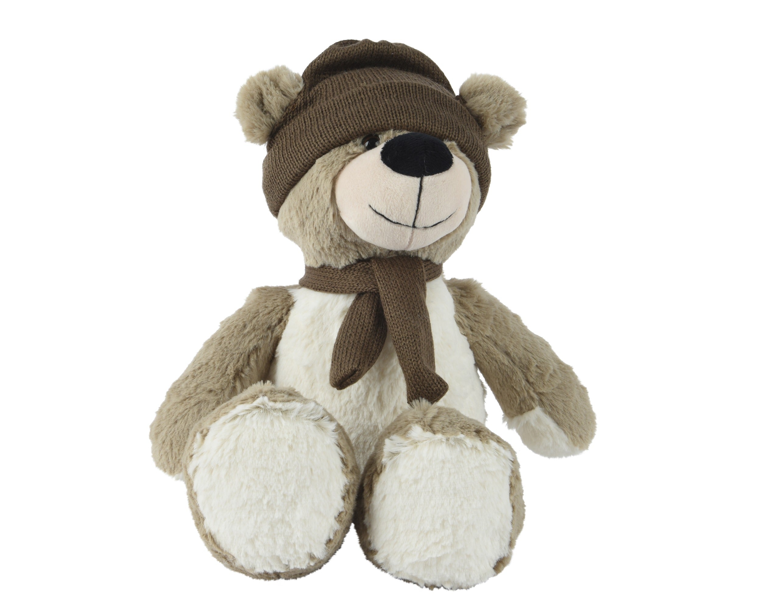 Plush Teddy Bear With Knitted Scraft And Hat