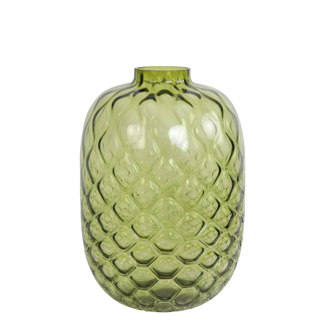 Olive Green Honeycomb Glass Vase