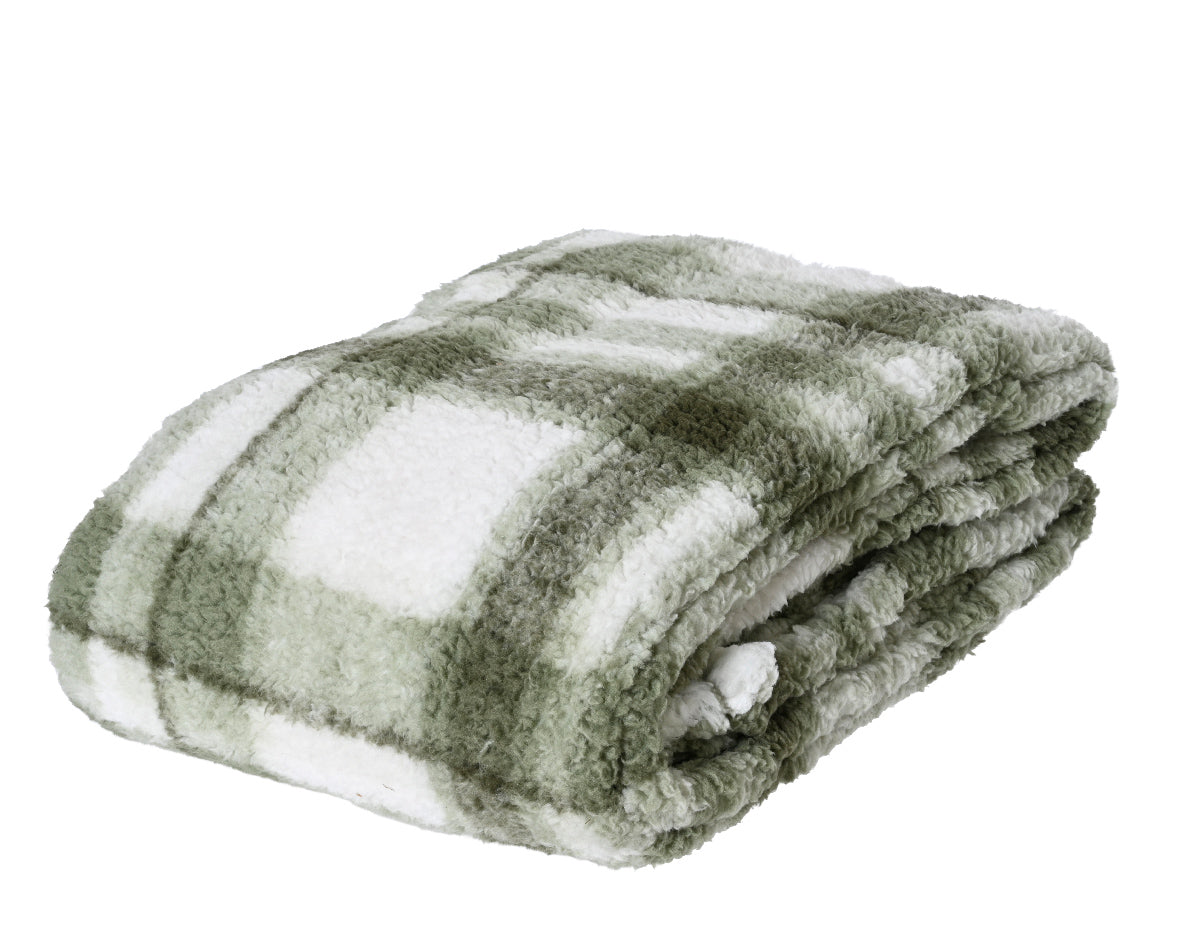 Checked Fleece Throw - Green