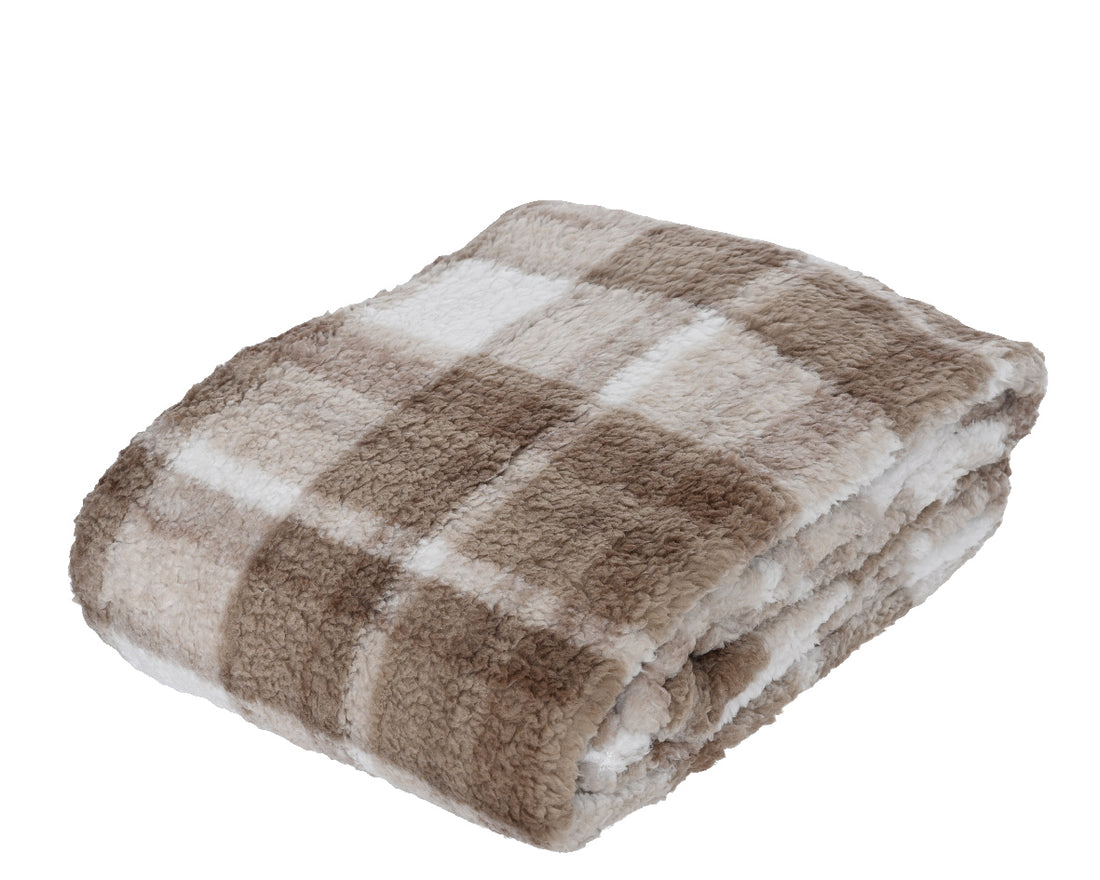 Checked Fleece Throw - Brown