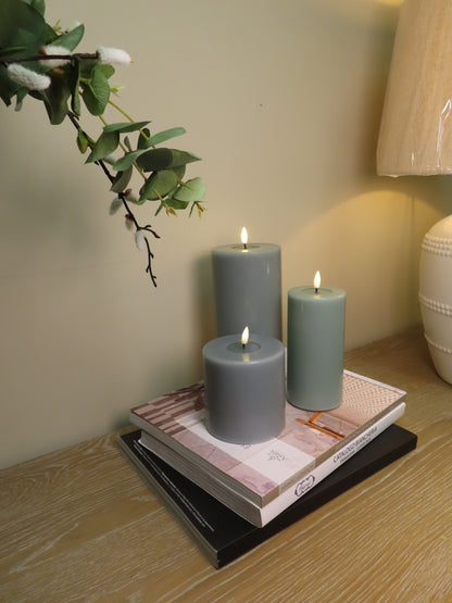 LED Candle 7.5 x 10cm - Sage Green