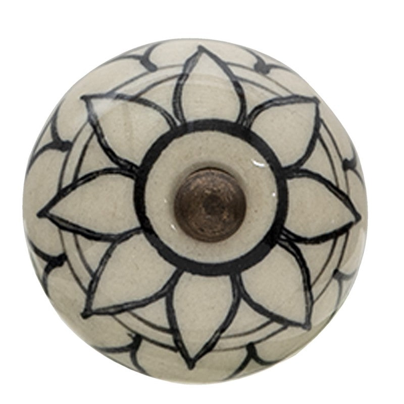 Beige Ceramic Flower Round Furniture Knob