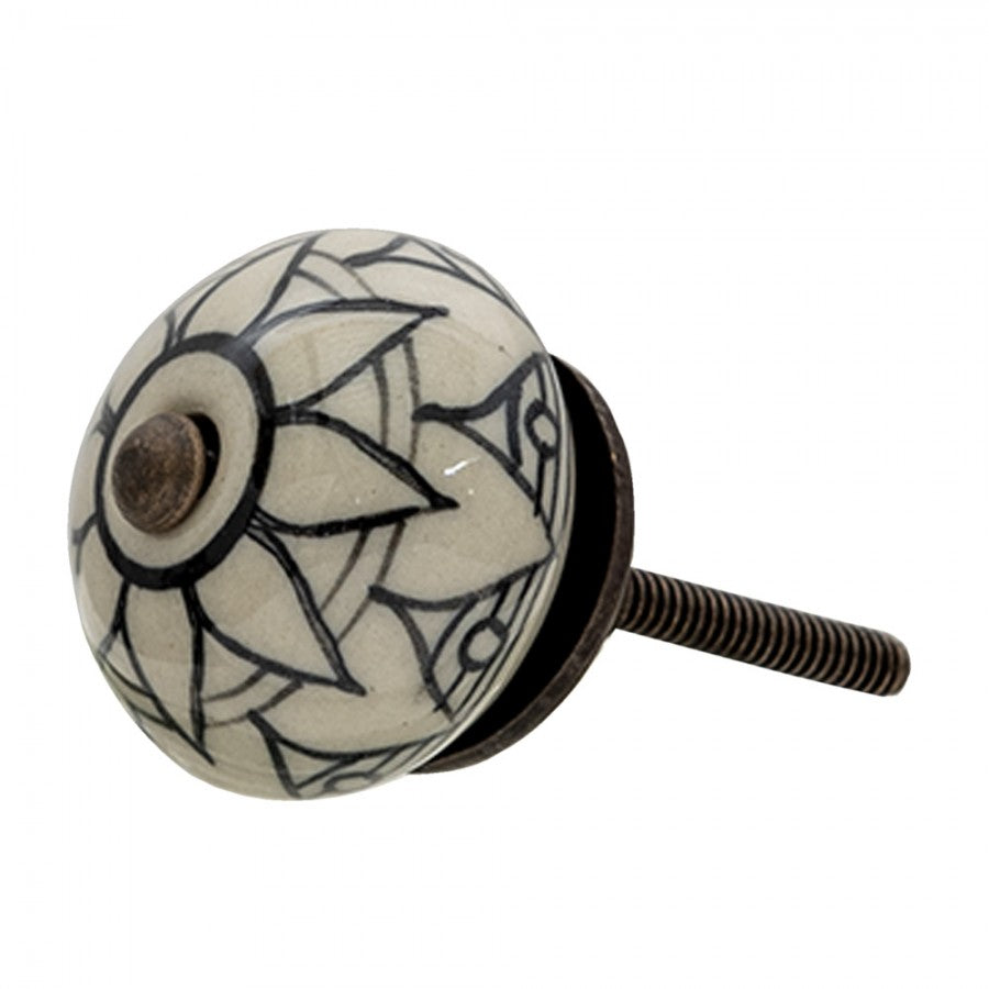 Beige Ceramic Flower Round Furniture Knob