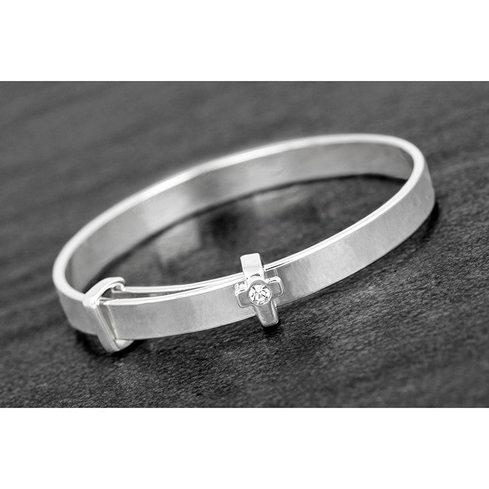 Silver Plated Cross Christening Bangle