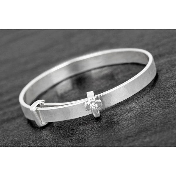 Sterling Silver Baby Christening Bangle with Cross