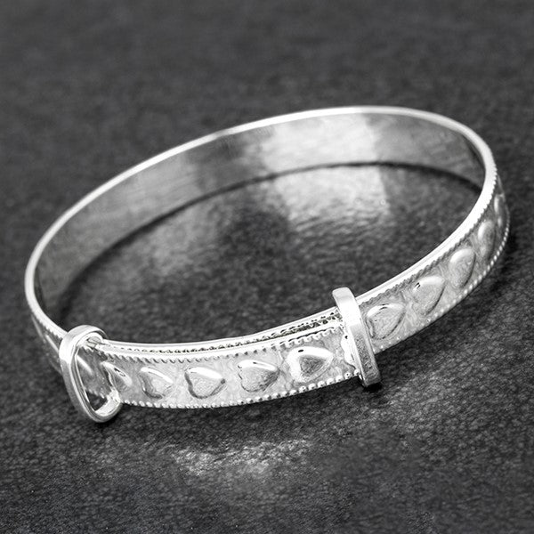 Sterling Silver Baby Christening Bangle with Hearts
