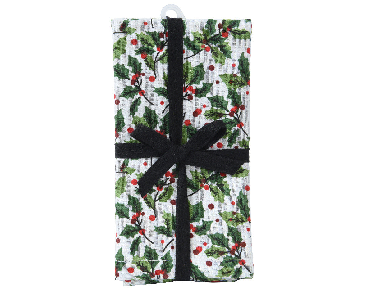 Christmas Holly Printed Cotton Napkins