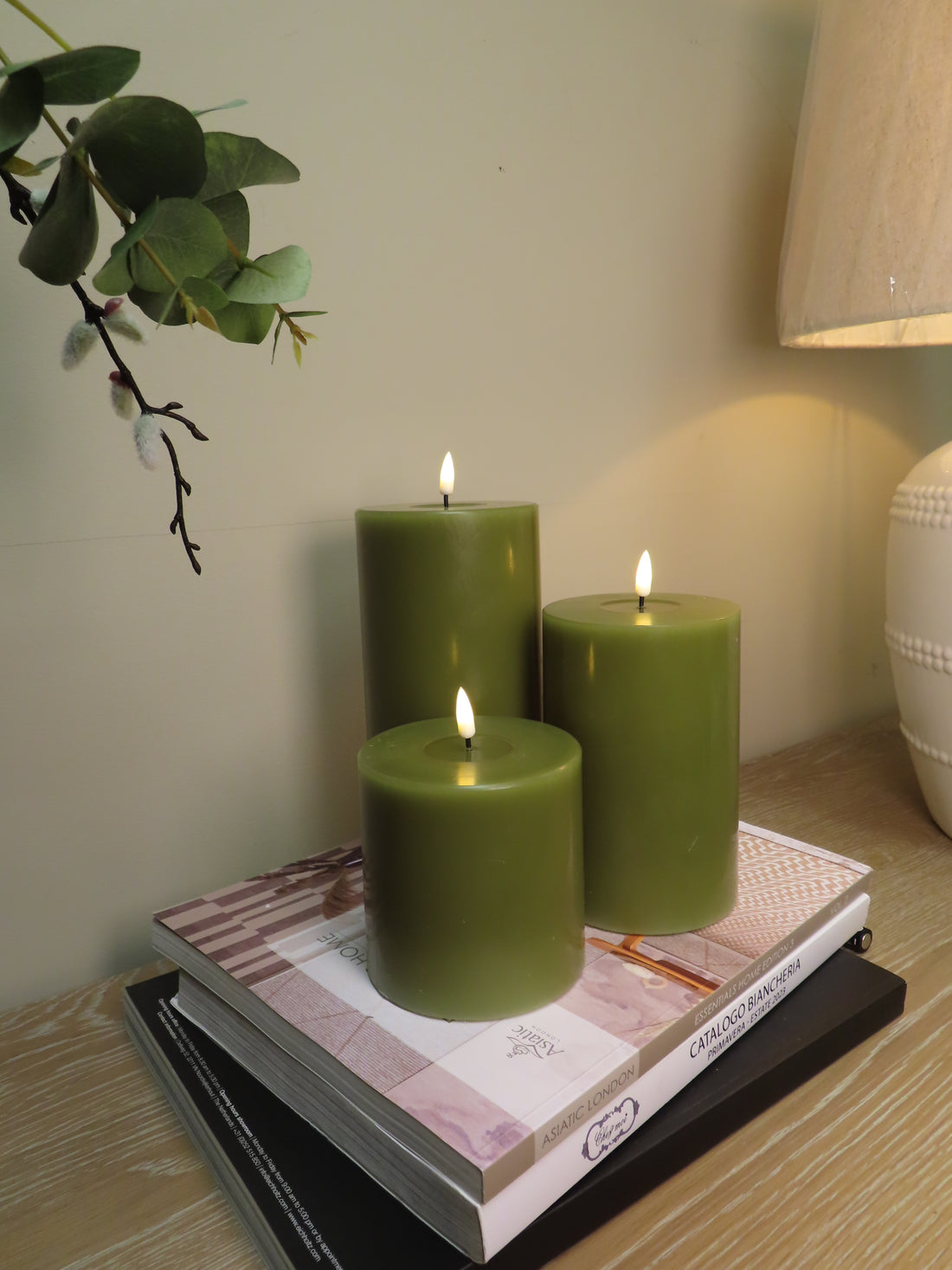 LED Candle 10 x 20cm - Olive Green