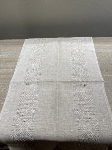 Etamine Fine Irish Damask Natural Linen Runner