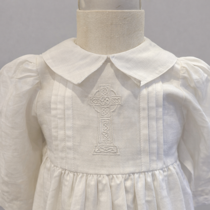 Tara Irish Linen Long Sleeved Christening Gown - Chest Cross