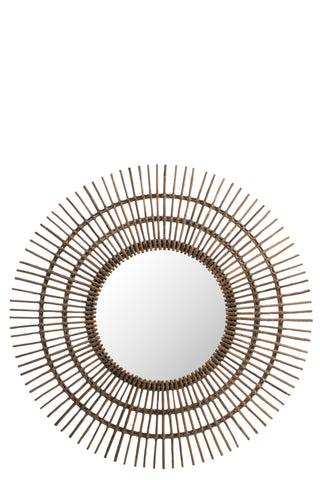 Brown Round Etnic Rattan Mirror