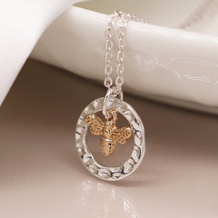 Hammered Hoop Bee Necklace