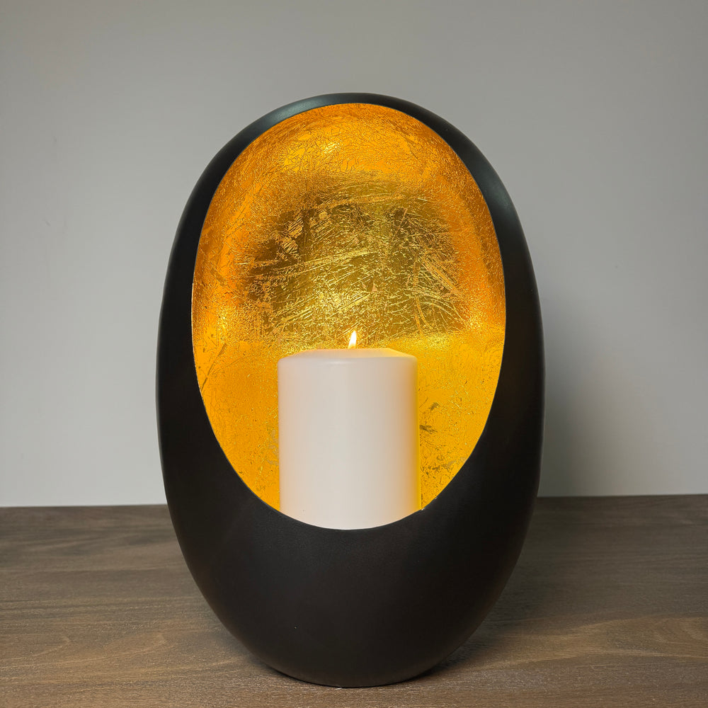 Black & Gold Oval Candle Holder - 38cm