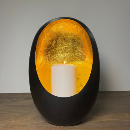 Black &amp; Gold Oval Candle Holder - 38cm