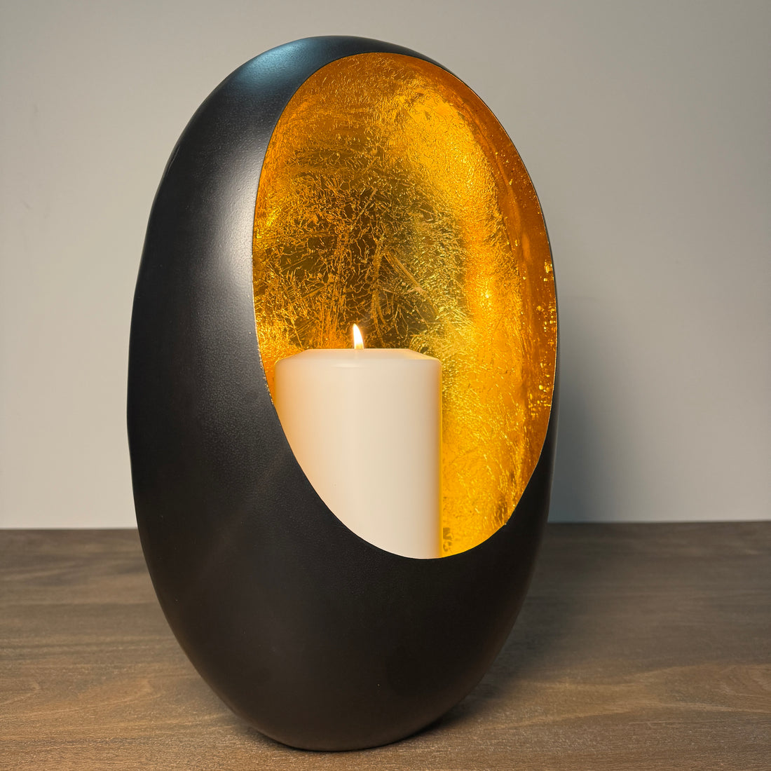 Black &amp; Gold Oval Candle Holder - 38cm