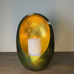 Green & Gold Oval Candle Holder - 38cm