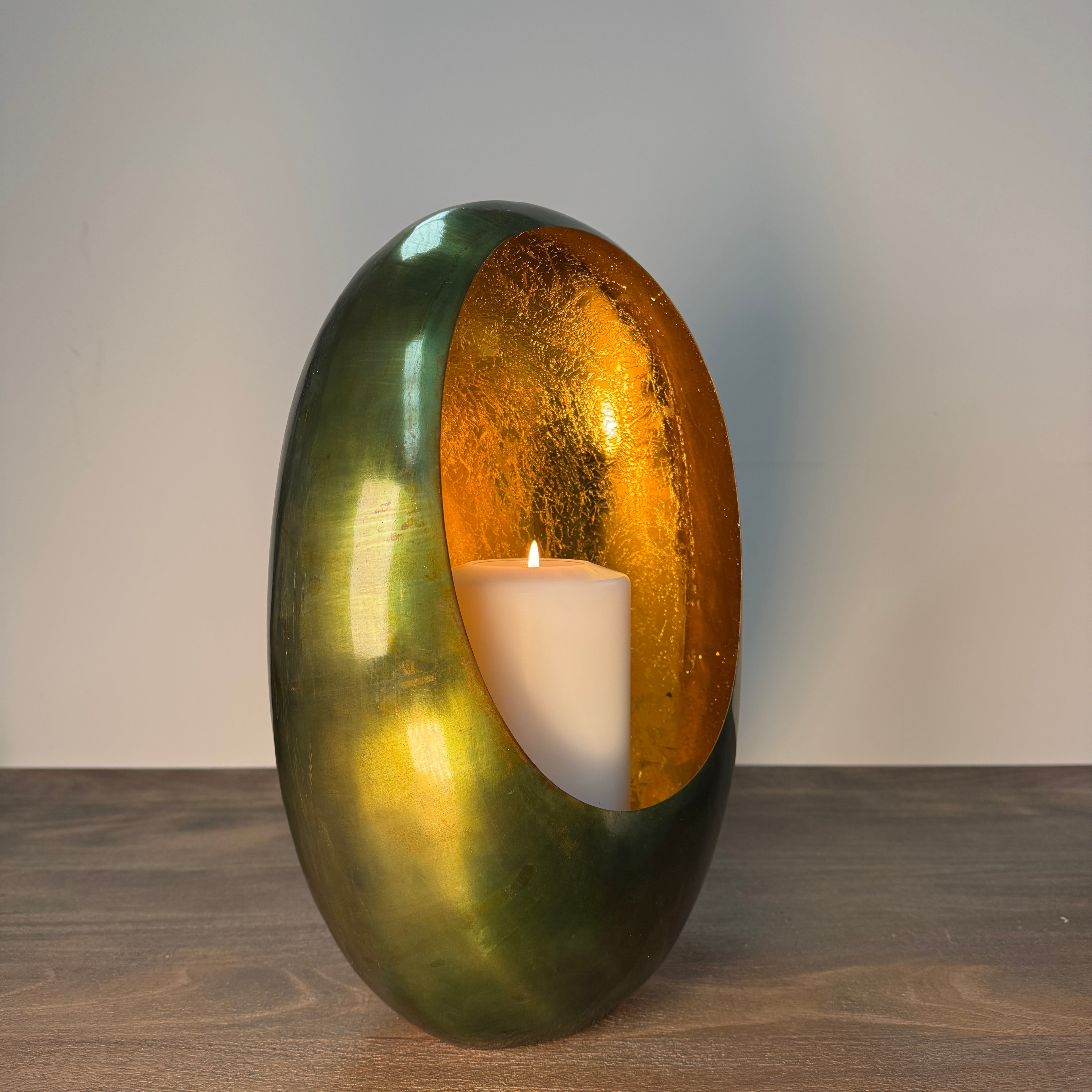 Green &amp; Gold Oval Candle Holder - 38cm
