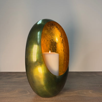 Green &amp; Gold Oval Candle Holder - 38cm