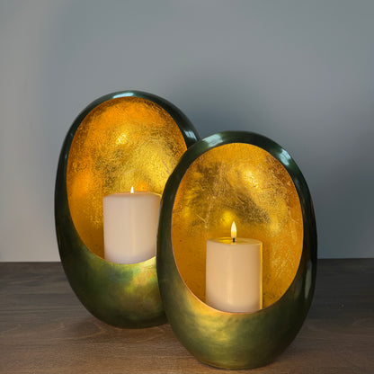 Green &amp; Gold Oval Candle Holder - 38cm