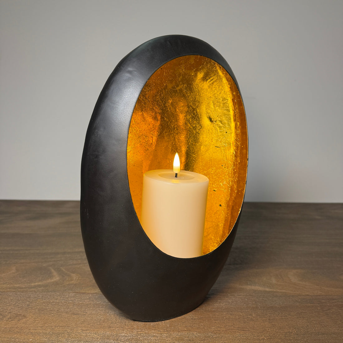 Black &amp; Gold Oval Candle Holder - 30cm