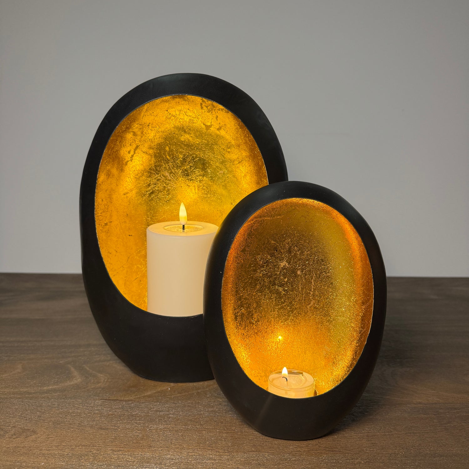 Black &amp; Gold Oval Candle Holder - 30cm