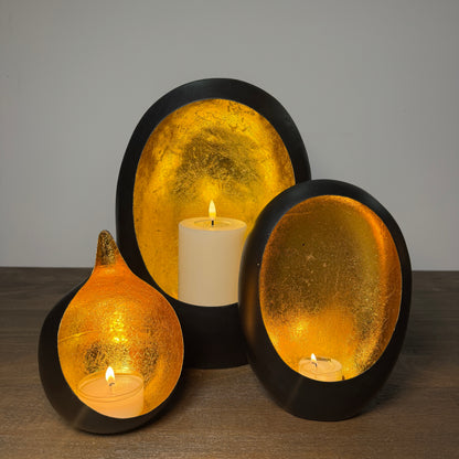 Black &amp; Gold Oval Candle Holder - 30cm