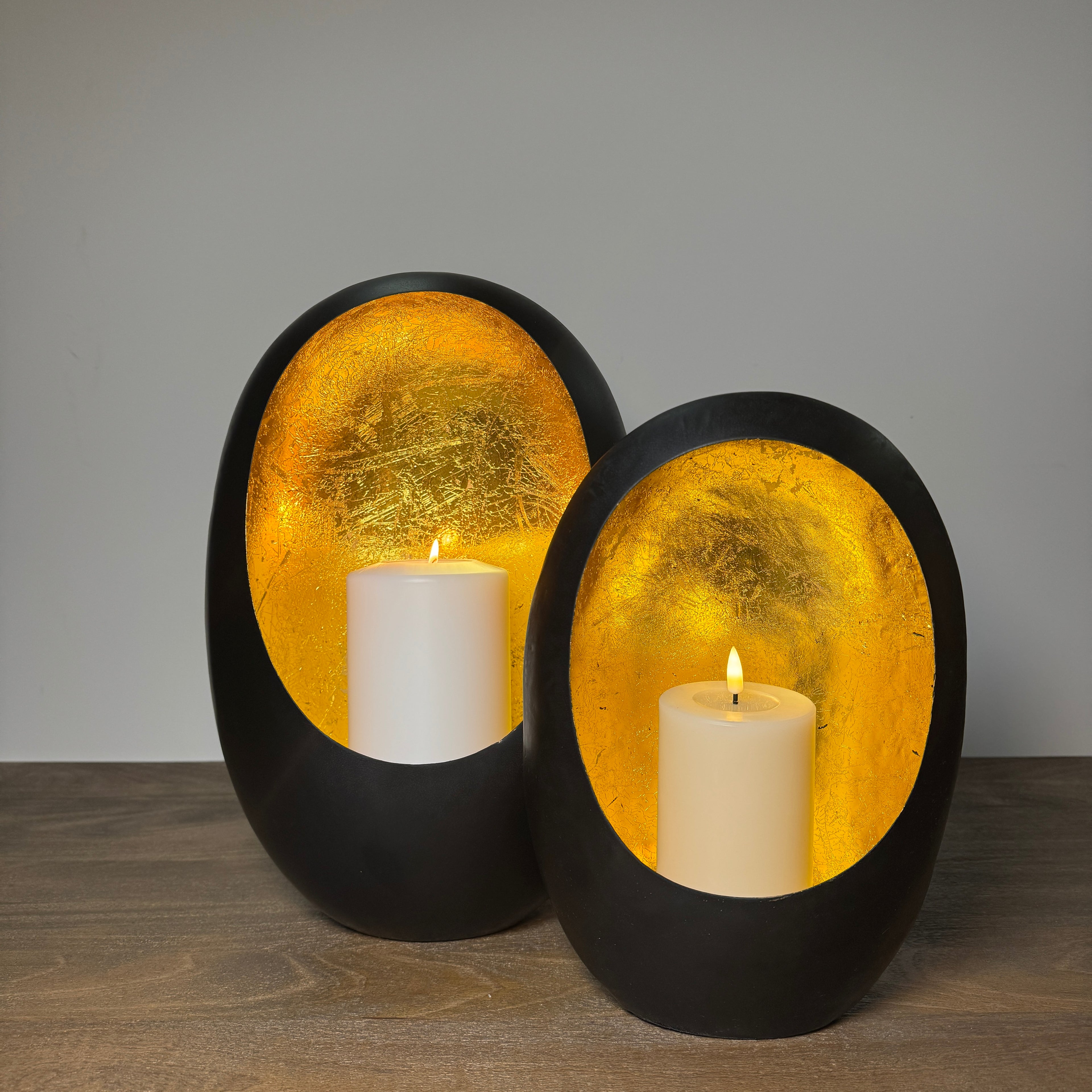 Black &amp; Gold Oval Candle Holder - 30cm
