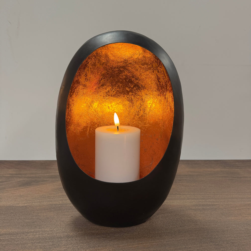 Black & Copper Oval Candle Holder - 30cm