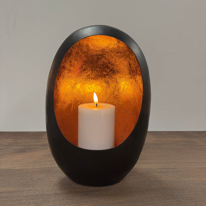 Black &amp; Copper Oval Candle Holder - 30cm