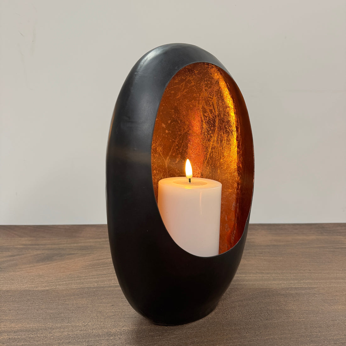 Black &amp; Copper Oval Candle Holder - 30cm