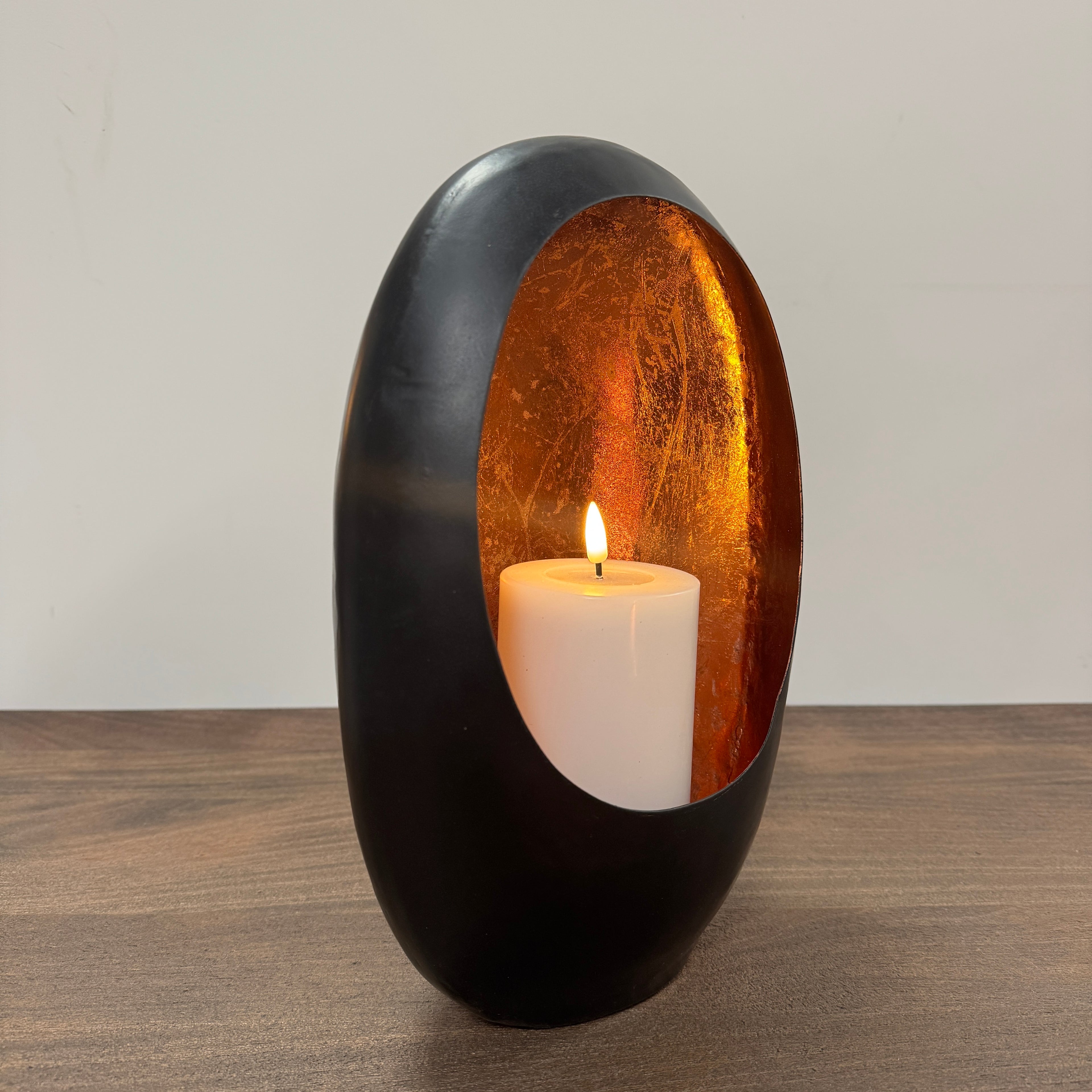 Black &amp; Copper Oval Candle Holder - 30cm