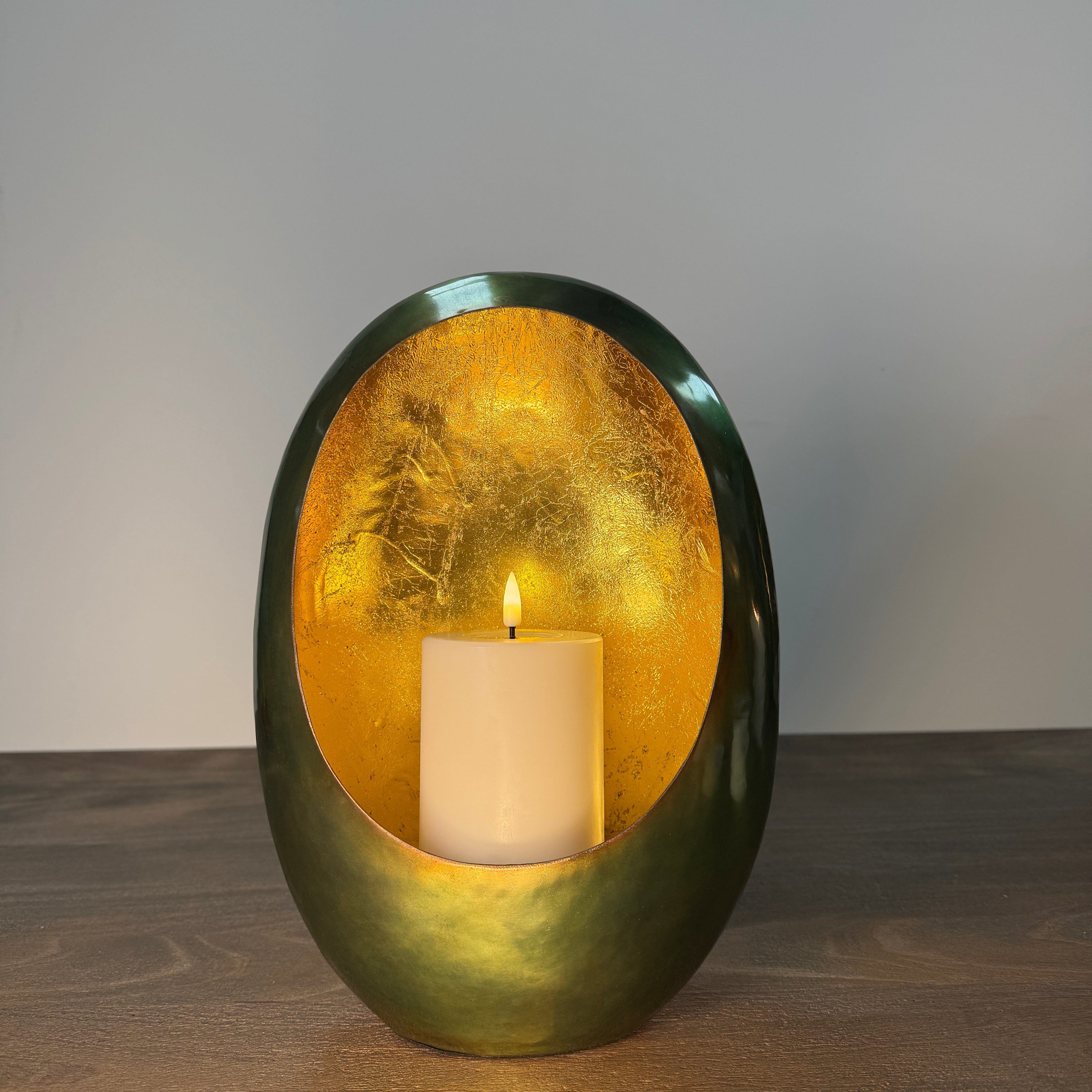 Green &amp; Gold Oval Candle Holder - 30cm