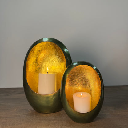 Green &amp; Gold Oval Candle Holder - 30cm
