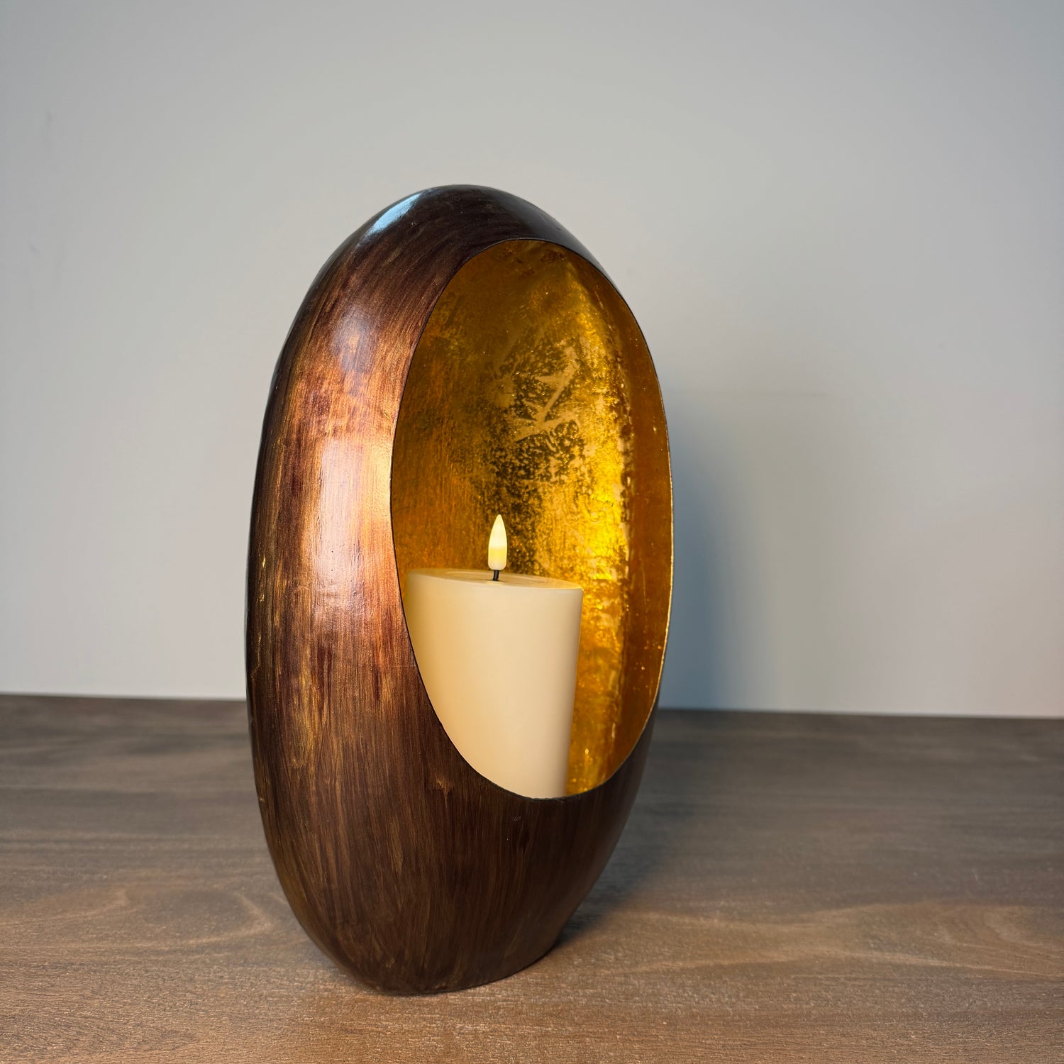 Bronze &amp; Gold Oval Candle Holder - 30cm