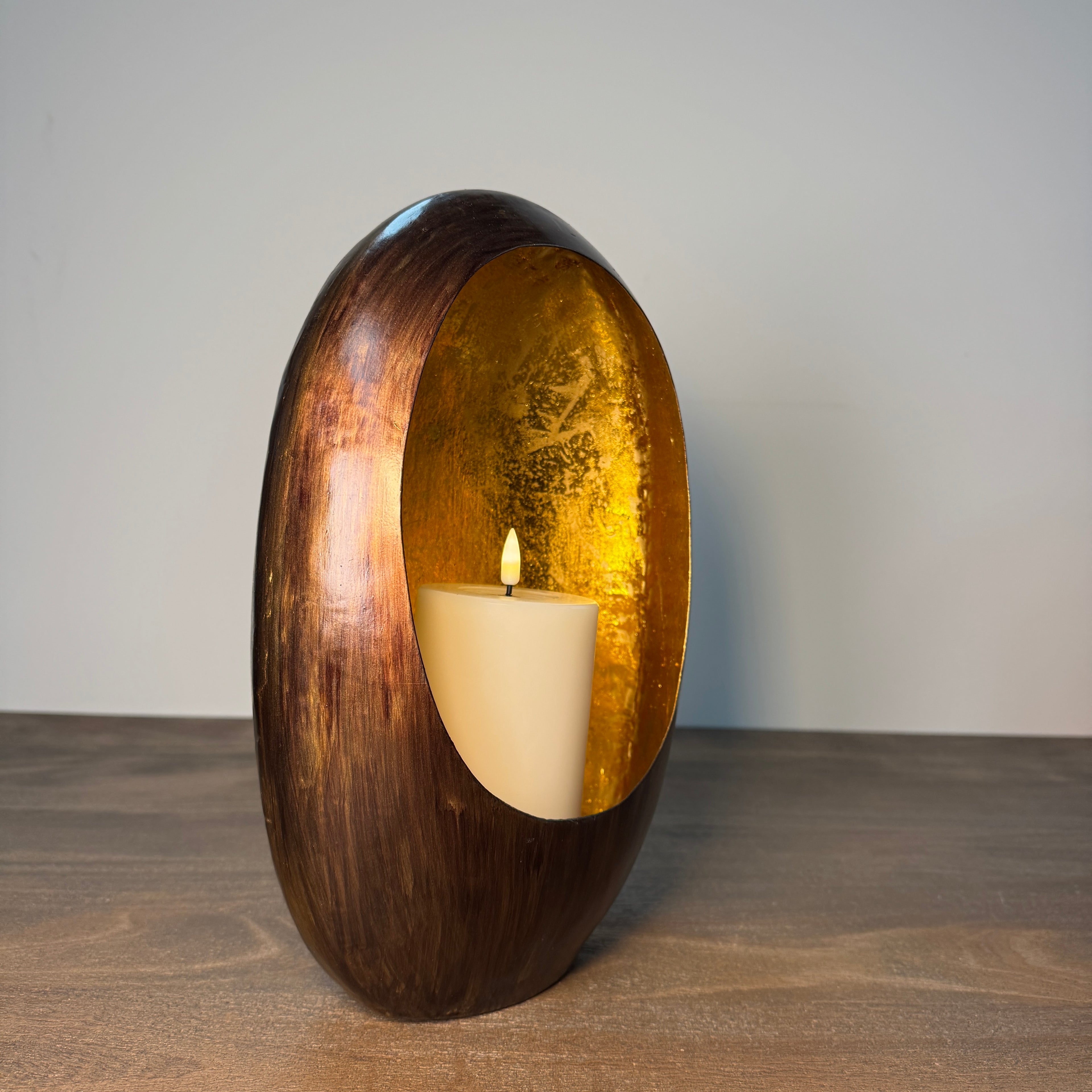Bronze &amp; Gold Oval Candle Holder - 30cm