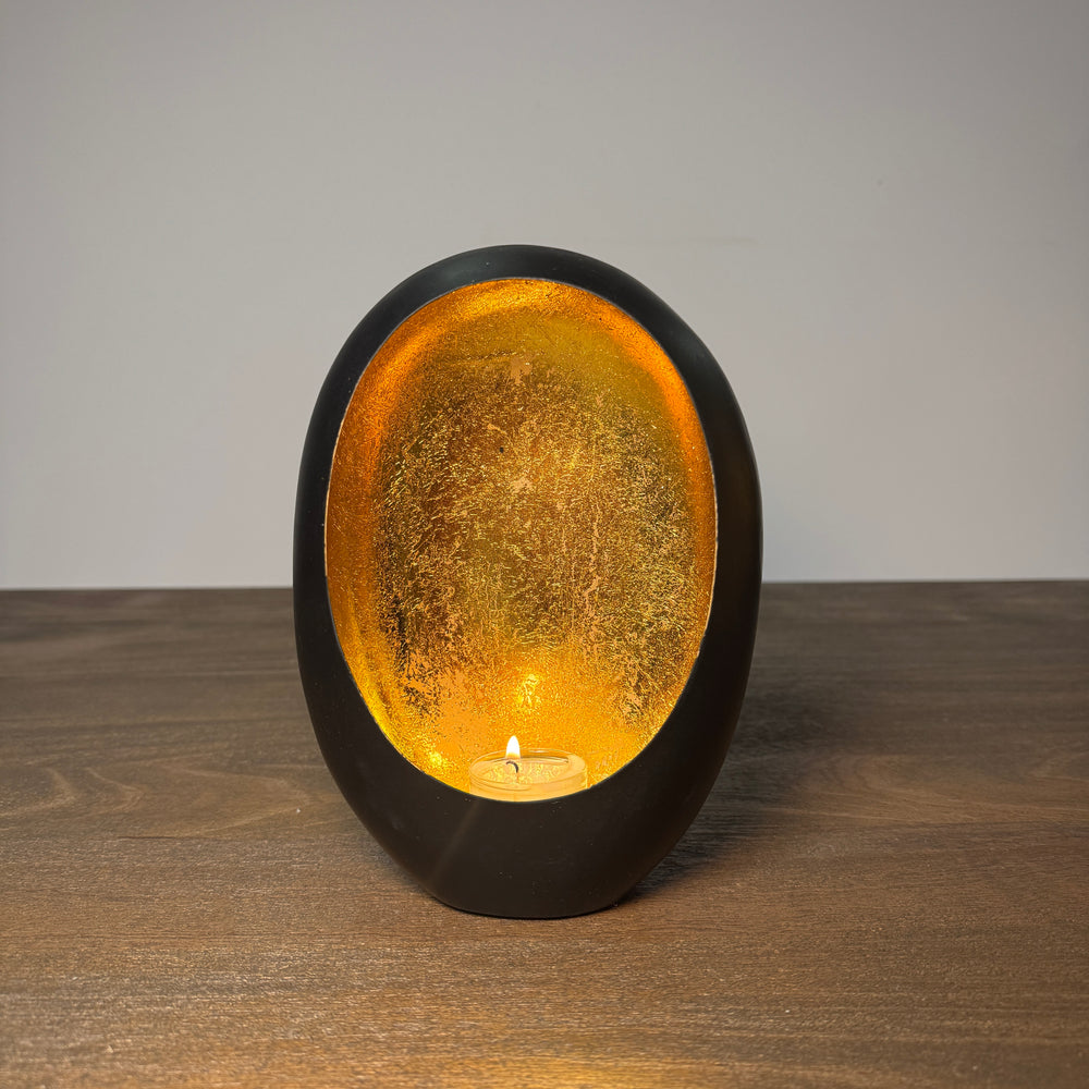 Black & Gold Oval Candle Holder - 21cm