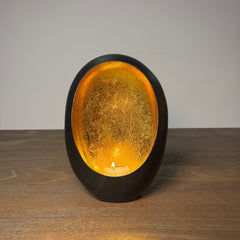 Black & Gold Oval Candle Holder - 21cm