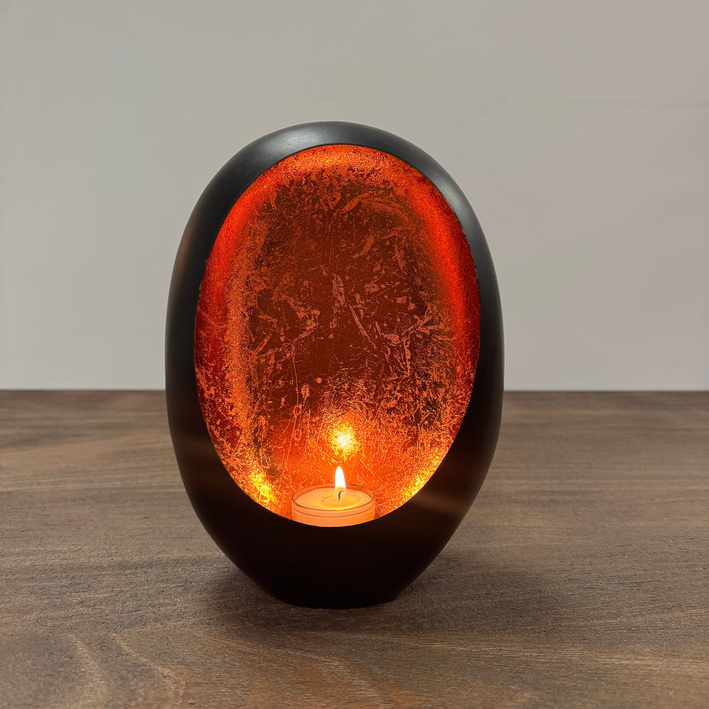 Black & Copper Oval Candle Holder - 21cm
